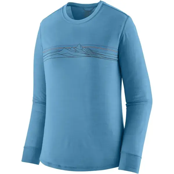 Aanbieding WandelshirtPATAGONIAW‘S L/S CAP COOL MERINO BLEND GRAPHIC SHIRT STRATA STRIPE SHORE BLUE