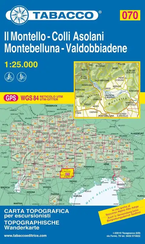 Dagaanbieding TABACCO TOPOGRAFISCHE WANDELKAART 070 IL MONTELLO COLLI ASOLANI (9788883151194) MONTEBELLUNA VALDOBBIADENE