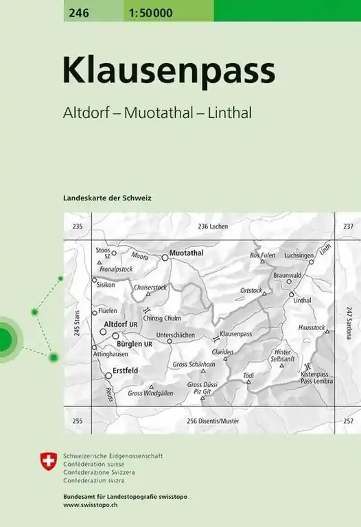 Veilige Betaling BUNDESAMT - SWISSTOPO TOPOGRAFISCHE KAART 246 KLAUSENPASS (9783302002460) ALTDORF - MUOTATHAL - LINTHAL