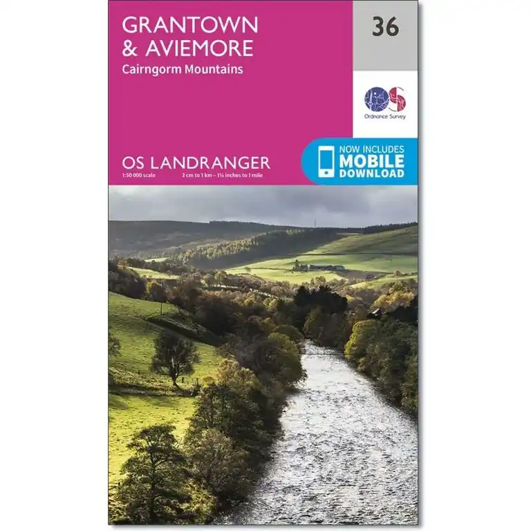 ORDNANCE SURVEY WANDELKAART ACTIVE 36 GRANTOWN AVIEMORE 1 50.000 (9780319473597) GELAMINEERD, CAIRNGORM MOUNTAINS Nieuw