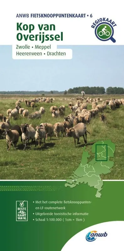 Tijdelijk Beschikbaar ANWB FIETSKNOOPPUNTENKAART 6 KOP VAN OVERIJSSEL (9789018046798)